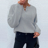 Fongt Fashion Women's Top Knit Jumper Long Sleeve V-Neck Pocket Solid Color Sweater Women's