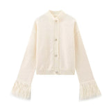 Fongt Autumn And Winter New Women's Elegant Temperament Red Feather Design Knitted Cardigan Jacket