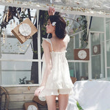 women's summer solid color thin sexy suspender shorts two-piece sleeveless vest cute home service Lace white