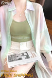 Summer Women Sunscreen Clothes Rainbow Shirt Thin Loose Lady Chiffon Blouses Long-sleeve Elegant Top Beach Shirts