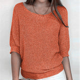 Fongt New Solid Color Round Knit Shirt Women Commuting Elegant Seven-Sleeve Top Air-Conditioning Shirt