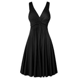 Fongt Suspension V-Neck Commuting Mid-Rise Mid-Rise Dress Solid-Colored