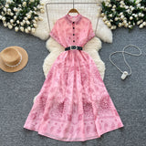 Fongt Belt Dress 2025 Summer To Collect Thin Temperament French Retro Short-Sleeved Print Dress
