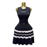 Fongt Women's Small Scented Striped U-Neck Cake Ponve-Free Sleeveless Knitted Dress