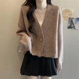 Spring And Autumn Solid Color New V-Neck Short Sweater Jacket With A Sense Of Design For A Small Knitted Cardigan Woman-Outfit