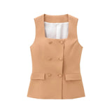 Fongt Women's 2025 Summer New Fashion Button Vest Straight Pants Set