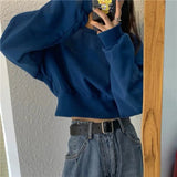 Sweatshirts Women Streetwear Solid Casual Hoodies Korean Harajuku Long Sleeve O Neck Loose All Match Pullover Tops New-Outfit