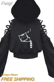 Fashion Printing Sweatshirt Spring Fall 2023 Hoodies Casual Bandage Hollow Out Long Sleeve Exposed Navel Hooded Crop