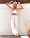 Fongt New Women's High-Waisted Long-Term Cotton-Sight Broad-Legged Trousers Loose And Relaxed Casual Broad-Legged Women