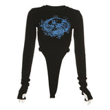 Sexy Printed Bodysuit Women's One-piece Clothes Long Sleeves Versatile Jumpsuit-Outfit