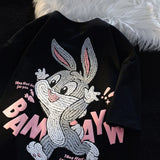 Run Rabbit Cute Cartoon T Shirt Streetwear Couples Oversized Loose Summer Cotton Tops Harajuku Students Kawaii Clothes-Outfit