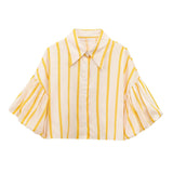 Fongt Short Top 2025 Spring New Five-Point Sleeve Bubble Bubble Sleeve Loose Stripe Small Shirt