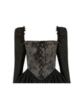 Autumn Vintage Elegant Long Sleeve Dresses Square Collar Patchwork Women Black Evening Party Midi Dresses Sweet