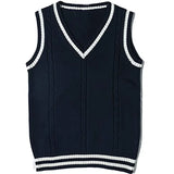 Fongt Sweater Women's Vest V-Neck Striped Stitching Casual Knit Vest