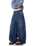 Fongt Design Sense Large Pocket Culass Jeans Men And Women's Autumn New Loose Wide Leg Embroidered Floor Pants-Outfit
