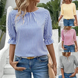 Hot Style 2024 Ebay New Fashion Blue Stripe Button Design Shirt Top-Outfit