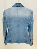 Quality 2023 Newest Designer Jacket Women's Slim Fitting Double Breasted Lion Buttons Denim