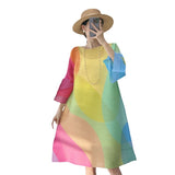 Fongt House Folded Spring And Summer New Geometric Impact Color Printing Dress Loose Meat Masking Long Sleeve Color Skirt