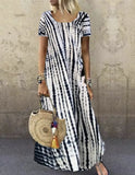 Fongt Summer Dress Wish Round Collar Short Sleeve Tie-Dye Print Skirt Big-Outfit