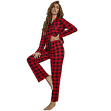 Fongt Wear, Female Red Checked Cardigan Shirt, Long Sleeves, Trousers, Pajamas Suit, Ebay Suit-Outfit