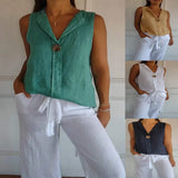 Fongt Women's Fake Cardigan V-Neck Cotton Sleeveless Casual Shirt Cotton And Shemp Breathable