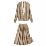 Fongt Autumn Suit Hit Fake Two V-Neck Knitted Cardigan / Actually Tight Waist Half-Dressed Woman