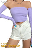 Crop Tops T-shirts, Solid Color Boat Neck Off Shoulder Sexy Tops Pullover with Long Sleeves for Summer Club
