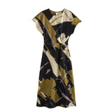 Fongt Women's Clothing 2025 Spring New Temperament Elegant Silk-Sting Texture Waist-Print Amply Dress