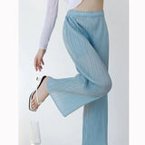 Fongt Folded Casual Trousers Women Simple And Comfortable Elastic High-Waist Straight Trousers Solid Color Wrinkles Trousers