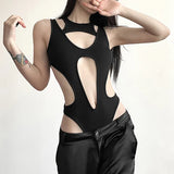 Fongt Summer Women's New Solid Color Sexy Hottie Fashion Hollow Splicing Repair Slim Thin Dressing