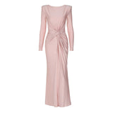 Fongt Women's Evening Dress 2025 Summer New Fashion Temperament Dress With A Round-Neck Long-Sleeved Dress