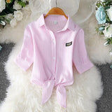 White Shirt Female 2020 Summer New Korean Loose Bowknot College Style Short Sleeve Striped Blouse Women Tops Large