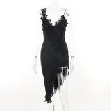 Fongt Sexy Deep V Sling Dress Body Show-Up Back Party Hottie Temperament Hip
