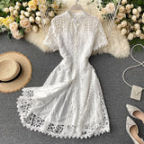 Fongt Retro Famous Style Temperament Dress Heart Lace Short-Sleeved Dress Women's Summer Dress