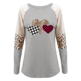 Fongt Women's Valentine's Day New Long-Sleeved Splicing Hot Casual T-Shirt Round-Neck Loose Top