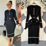 Fongt Fragrant High-End Autumn And Winter Round Collar With Thick Knitted Dress With Belts And Hips Skirt Sweater