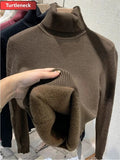 Turtleneck Sweater Winter Slim Thicken Knitwear Jumper Woman Soft Knit Pullovers Casual Plush Fleece Lined Warm Malhas