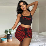 Fongt Sling Pyjamas Women's Sleet Shorts Set Letter Striped Print Lady's Home Clothes Can Be