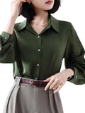 Fongt Shirt Woman Spring New Career OL Hanging Commuting Olive Green Shirt Workplace Interview Long-Sleeved Top