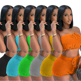 Fongt New Women's Casual Knit Strapless Shorts Two-Piece Set-Outfit