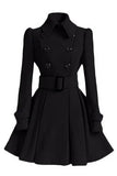 2023 Women‘s Elegant Thick Midi Length Double-breasted Overcoat Keep Warm A-line Loose Hem Tight Waist Woolen Coat with