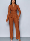 Fongt Summer New Waist Thin Solid Color Long Sleeve Set