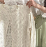 And Summer New Style Xiaoxiangfeng Hollowed Out Soft Waxy Lazy Knitted Cardigan Sweater Jacket Girl-Outfit