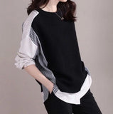 Fongt 2025 Spring And Autumn Tide Design Fashionable Two Splicing Stripes Loose Leisure Long-Sleeved Shirt Woman