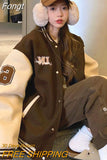Vintage Oversized Bomber Jackets Women Harajuku Hip Hop Letter Print Varsity Baseball Jacket Retro Loose Casual