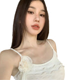 Pure Desire Mesh Sling Vest Summer Hottie Sexy French Romantic Double-Layer Lace Top Three-Dimensional Outer
