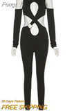 Off Shoulder Long Sleeve Slim Fit Jumpsuits Women Cross Cut Out Backless Overalls 2023 Spring Fall Harajuku Y2K