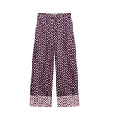 Fongt And Summer Print Casual Set Silk-Sense Stitling Long-Sleeved Single-D Row Loose Shirt High-Waisted Trousers Woman
