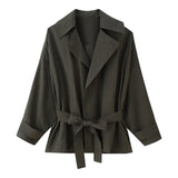 Fongt Women's Clothing Explosion Early Autumn Fashion Casual Belt Flowing Jacket + Front Folding Trousers