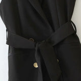 Lapel Sleeveless with Belt Chic Women's Vest Double-breasted Fashionable Casual Vacation Female